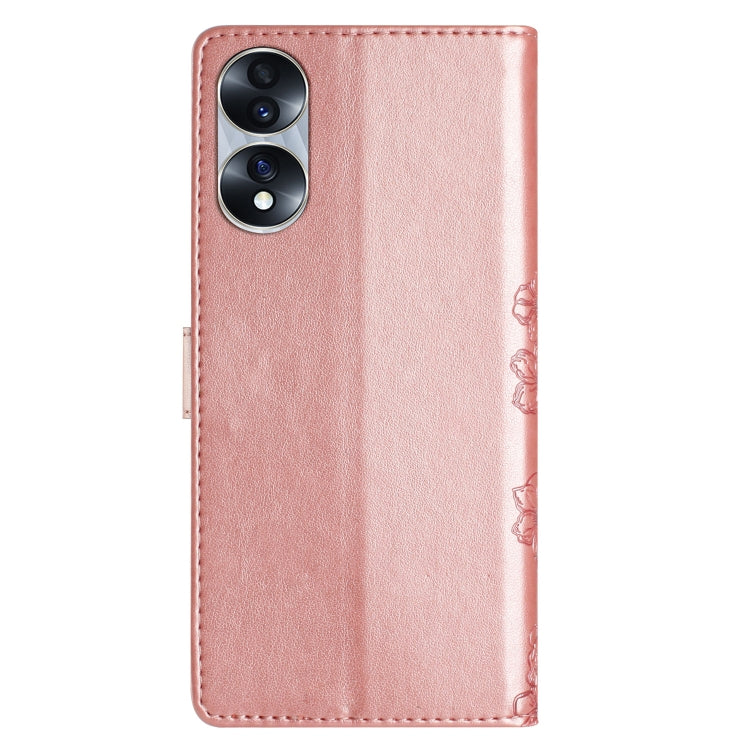 For Honor 70 Cherry Blossom Butterfly Skin Feel Embossed PU Phone Case