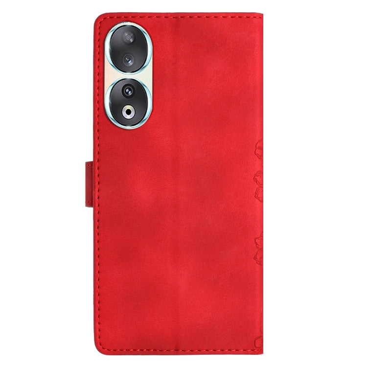 For Honor 90 Cherry Blossom Butterfly Skin Feel Embossed PU Phone Case