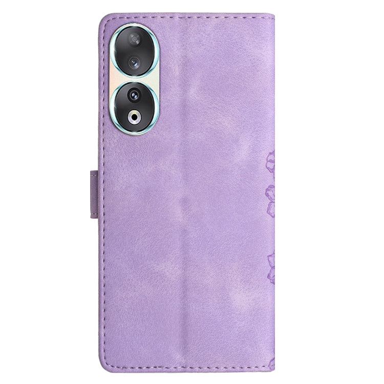 For Honor 90 Cherry Blossom Butterfly Skin Feel Embossed PU Phone Case