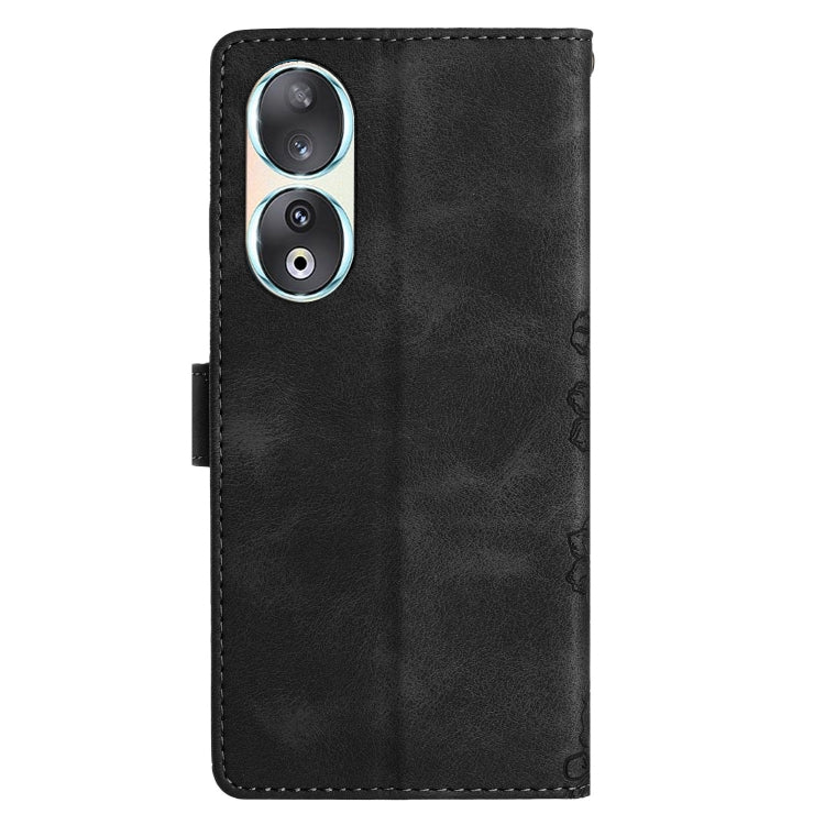 For Honor 90 Cherry Blossom Butterfly Skin Feel Embossed PU Phone Case