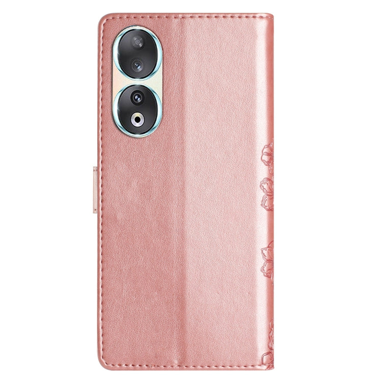 For Honor 90 Cherry Blossom Butterfly Skin Feel Embossed PU Phone Case