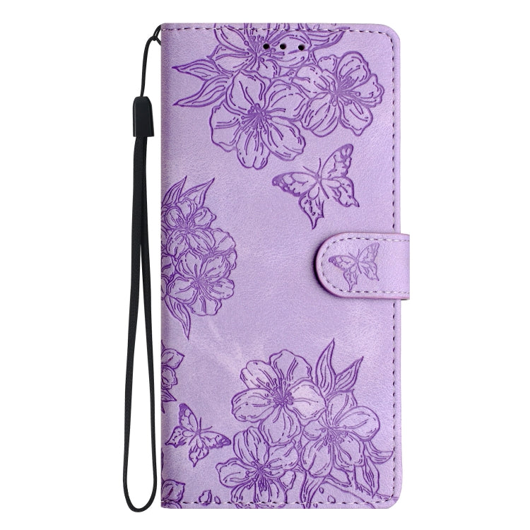 For Honor 200 Pro Cherry Blossom Butterfly Skin Feel Embossed PU Phone Case