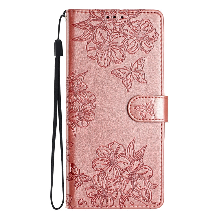 For Honor 200 Pro Cherry Blossom Butterfly Skin Feel Embossed PU Phone Case
