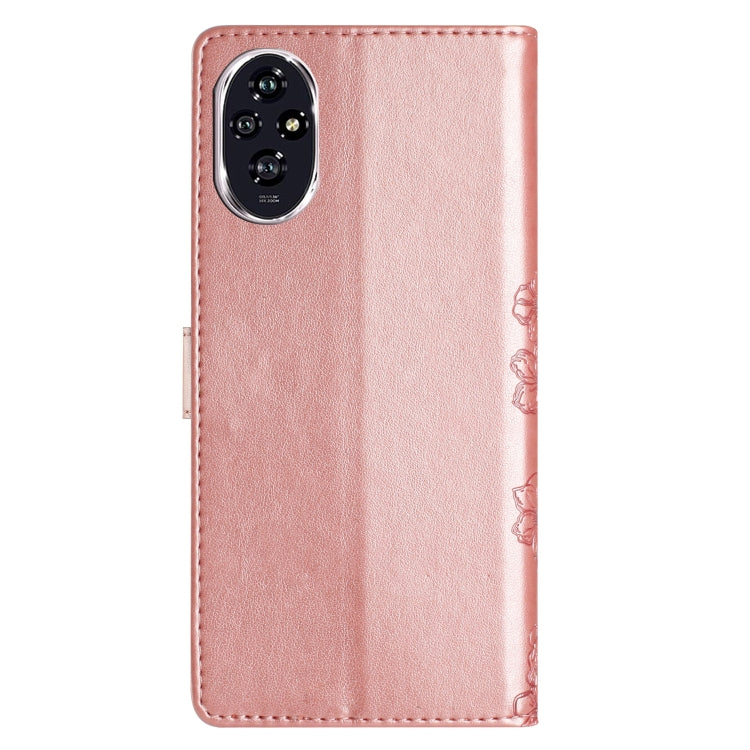 For Honor 200 Pro Cherry Blossom Butterfly Skin Feel Embossed PU Phone Case