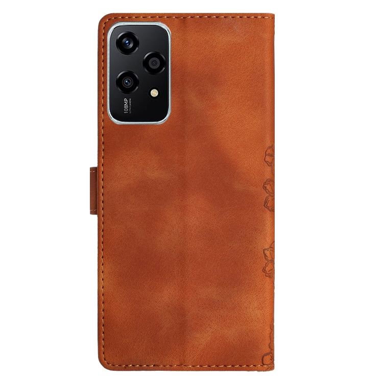 For Honor 200 Lite Global Cherry Blossom Butterfly Skin Feel Embossed PU Phone Case