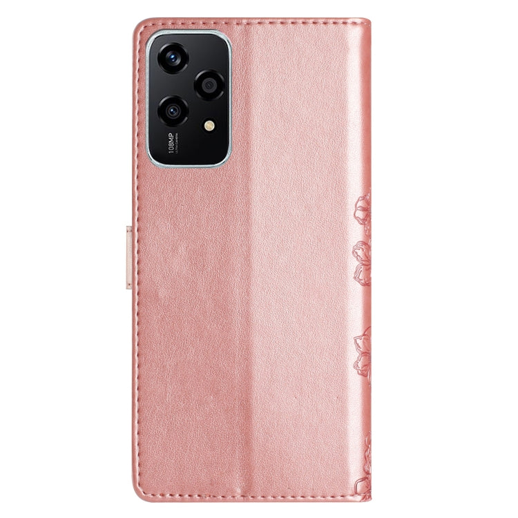 For Honor 200 Lite Global Cherry Blossom Butterfly Skin Feel Embossed PU Phone Case