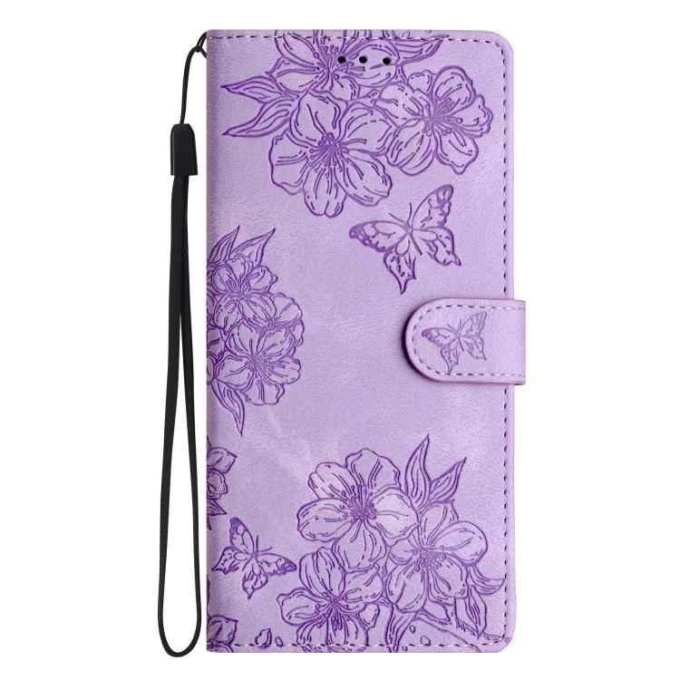 For Honor Magic7 Pro Cherry Blossom Butterfly Skin Feel Embossed PU Phone Case