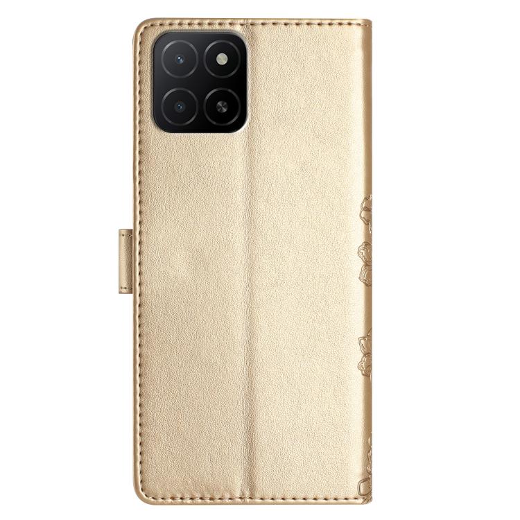 For Honor X5b Cherry Blossom Butterfly Skin Feel Embossed PU Phone Case
