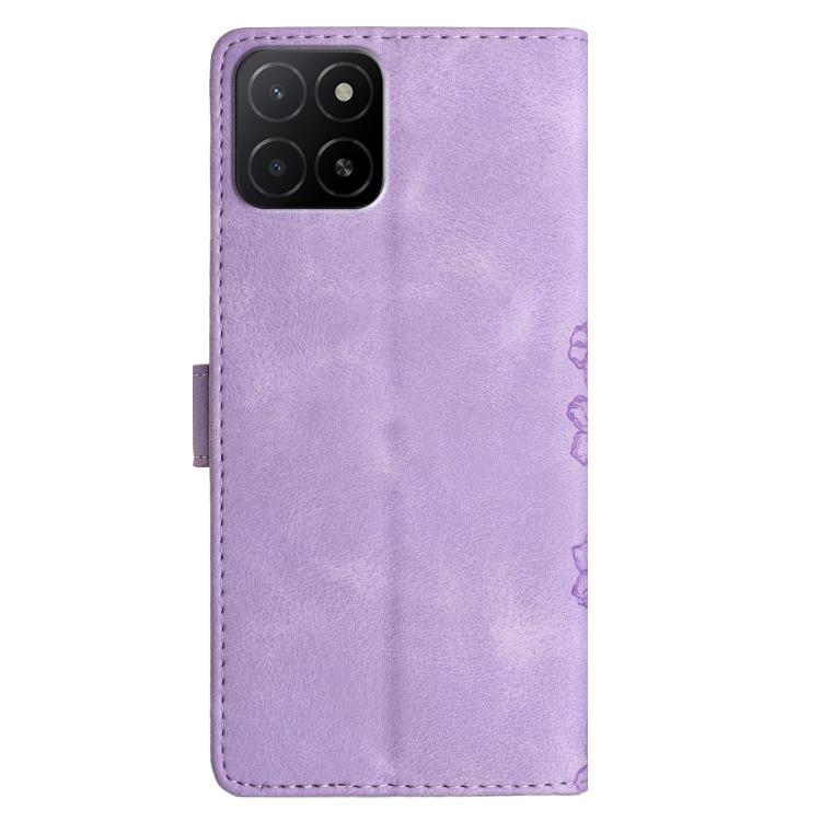 For Honor X5b Plus Cherry Blossom Butterfly Skin Feel Embossed PU Phone Case