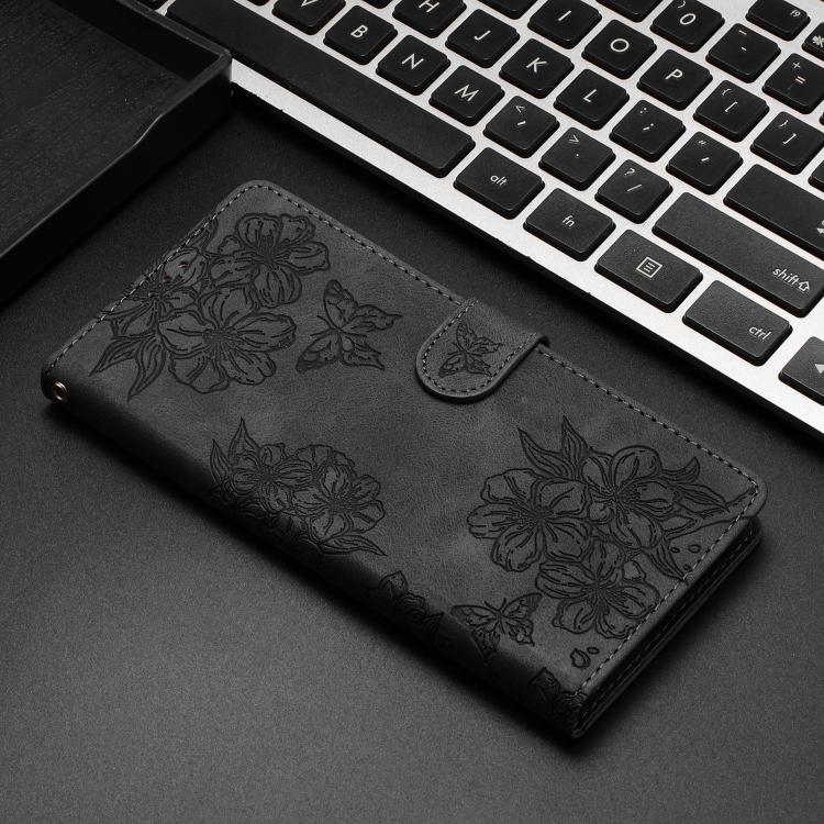 For Honor X5b Plus Cherry Blossom Butterfly Skin Feel Embossed PU Phone Case
