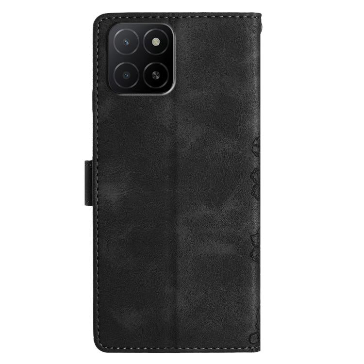 For Honor X5b Plus Cherry Blossom Butterfly Skin Feel Embossed PU Phone Case