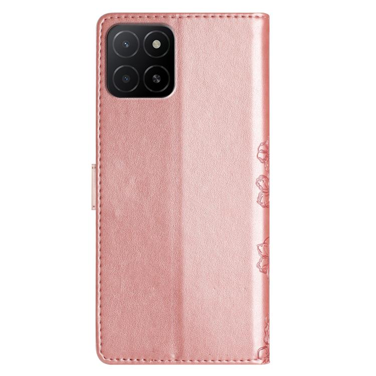 For Honor X5b Plus Cherry Blossom Butterfly Skin Feel Embossed PU Phone Case