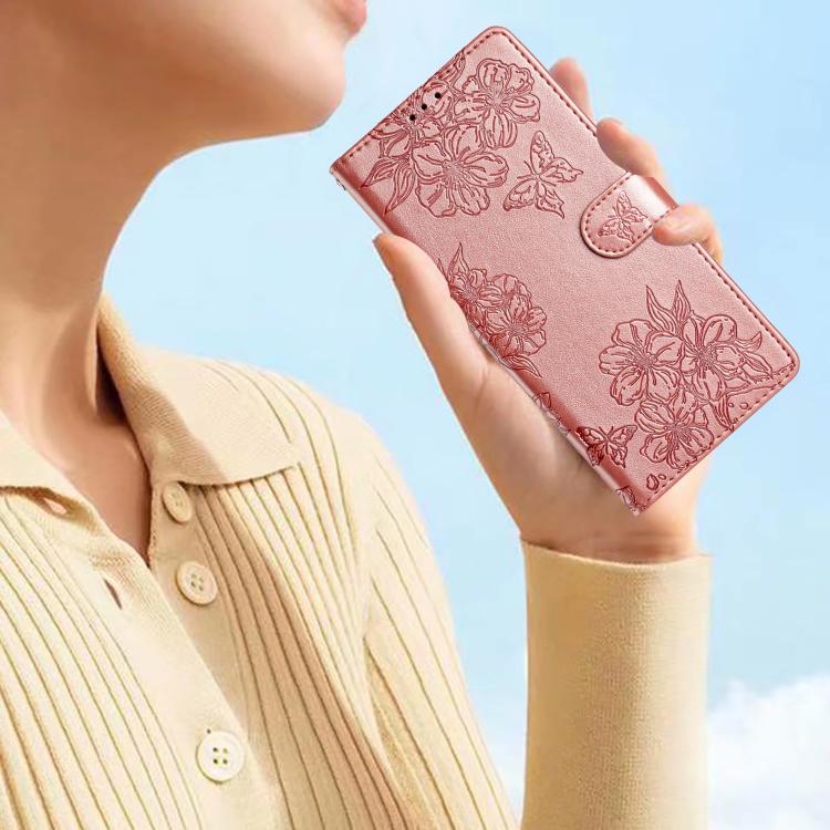 For Honor X5b Plus Cherry Blossom Butterfly Skin Feel Embossed PU Phone Case