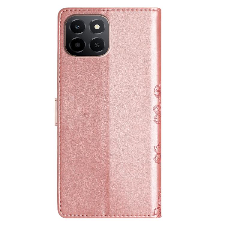 For Honor X6c 4G Cherry Blossom Butterfly Skin Feel Embossed PU Phone Case
