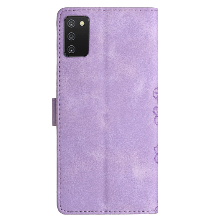 For Samsung Galaxy A02s / F02s 164mm Cherry Blossom Butterfly Skin Feel Embossed PU Phone Case