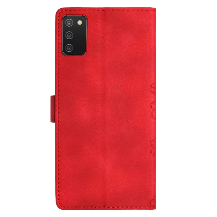 For Samsung Galaxy A02s EU Version Cherry Blossom Butterfly Skin Feel Embossed PU Phone Case