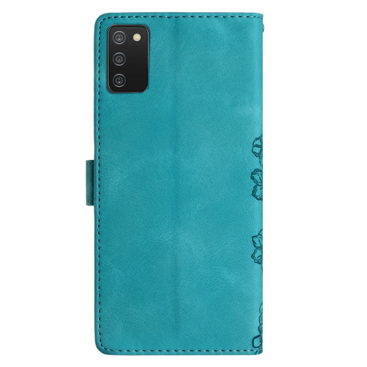 For Samsung Galaxy A02s EU Version Cherry Blossom Butterfly Skin Feel Embossed PU Phone Case