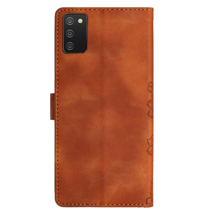 For Samsung Galaxy A02s EU Version Cherry Blossom Butterfly Skin Feel Embossed PU Phone Case
