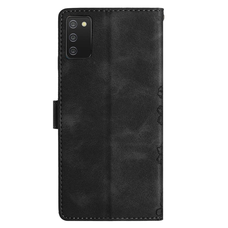 For Samsung Galaxy A02s EU Version Cherry Blossom Butterfly Skin Feel Embossed PU Phone Case