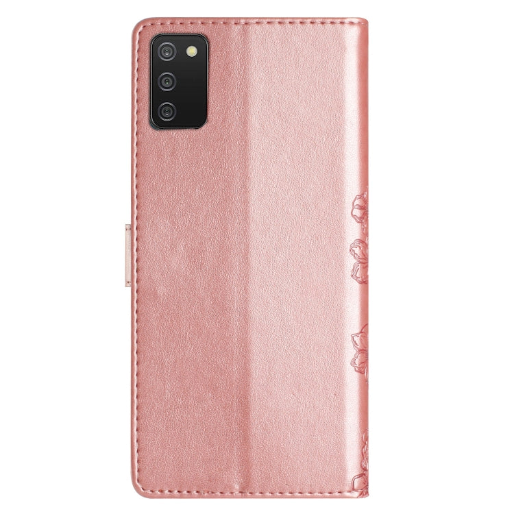 For Samsung Galaxy A02s EU Version Cherry Blossom Butterfly Skin Feel Embossed PU Phone Case