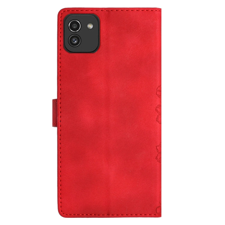 For Samsung Galaxy A03 164mm Cherry Blossom Butterfly Skin Feel Embossed PU Phone Case