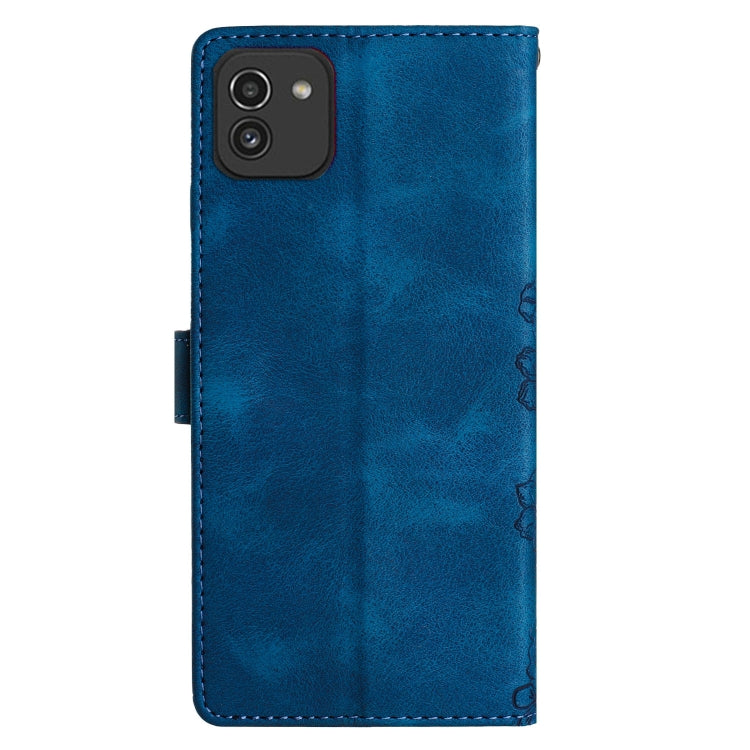 For Samsung Galaxy A03 164mm Cherry Blossom Butterfly Skin Feel Embossed PU Phone Case