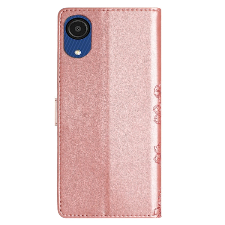 For Samsung Galaxy A03 Core Cherry Blossom Butterfly Skin Feel Embossed PU Phone Case