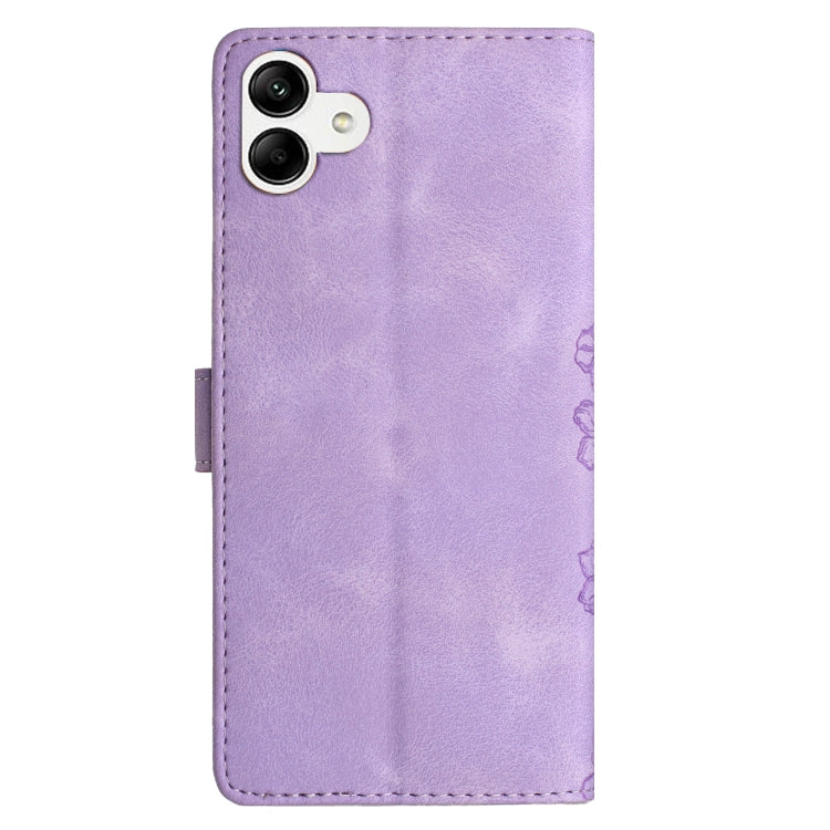 For Samsung Galaxy A04 Cherry Blossom Butterfly Skin Feel Embossed PU Phone Case
