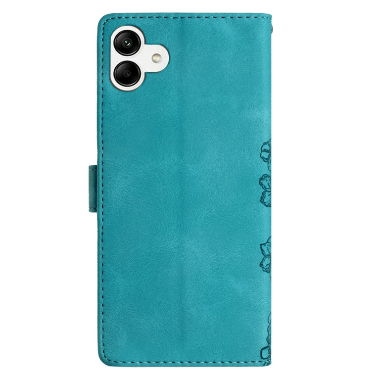 For Samsung Galaxy A04 Cherry Blossom Butterfly Skin Feel Embossed PU Phone Case