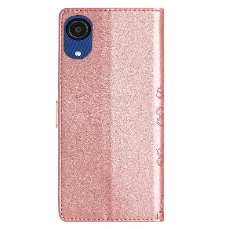 For Samsung Galaxy A04 Core Cherry Blossom Butterfly Skin Feel Embossed PU Phone Case