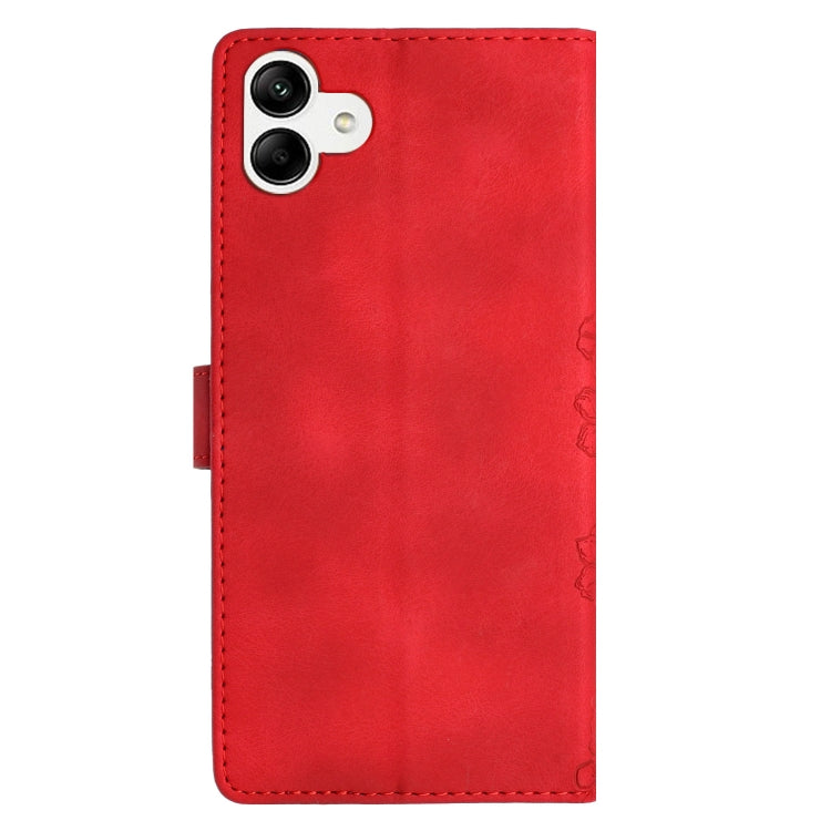 For Samsung Galaxy A04e Cherry Blossom Butterfly Skin Feel Embossed PU Phone Case
