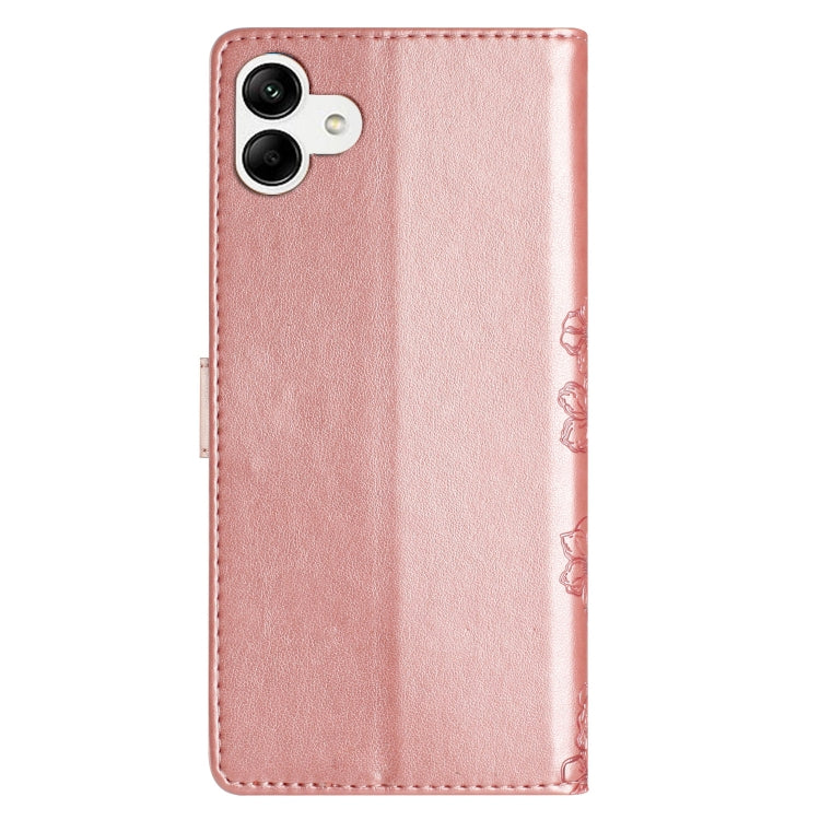 For Samsung Galaxy A04e Cherry Blossom Butterfly Skin Feel Embossed PU Phone Case
