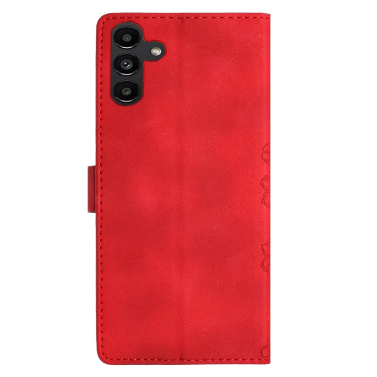 For Samsung Galaxy A04s Cherry Blossom Butterfly Skin Feel Embossed PU Phone Case