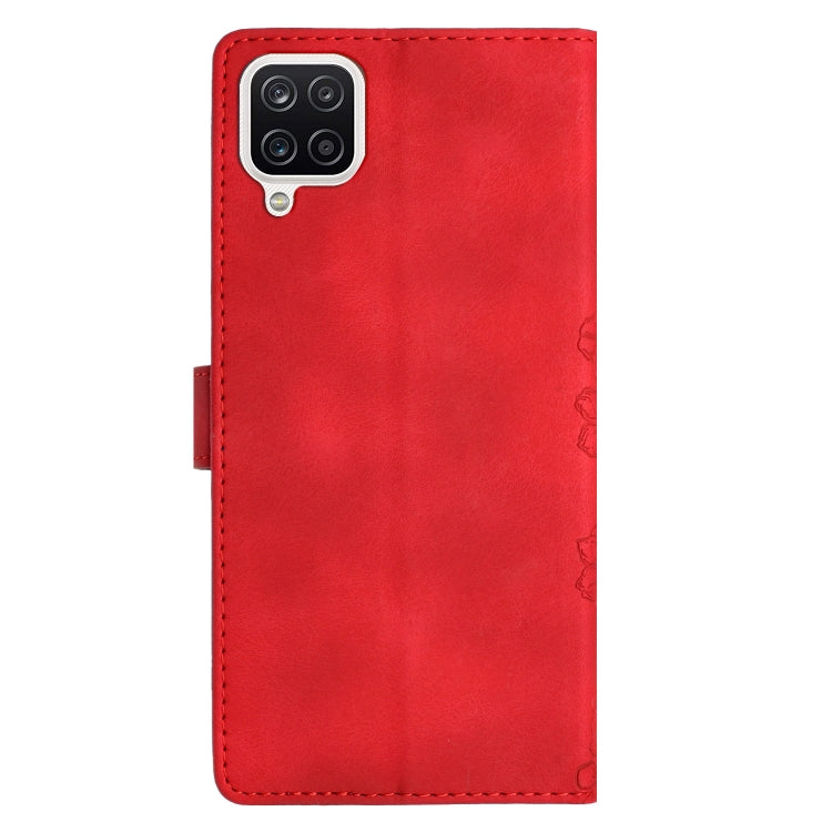 For Samsung Galaxy A12 Cherry Blossom Butterfly Skin Feel Embossed PU Phone Case