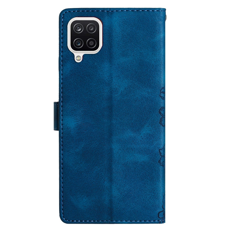 For Samsung Galaxy A12 Cherry Blossom Butterfly Skin Feel Embossed PU Phone Case