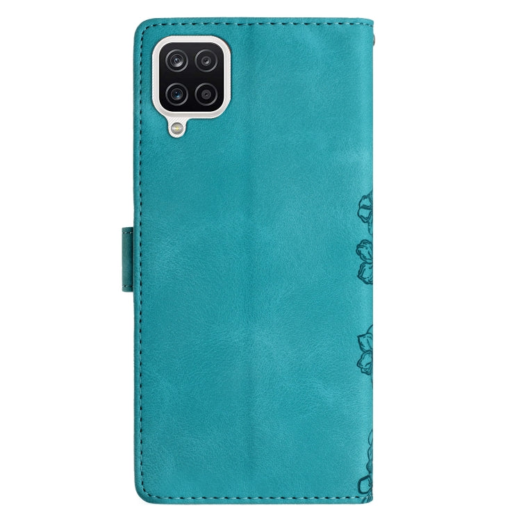 For Samsung Galaxy A12 Cherry Blossom Butterfly Skin Feel Embossed PU Phone Case