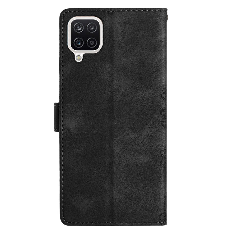 For Samsung Galaxy A12 Cherry Blossom Butterfly Skin Feel Embossed PU Phone Case