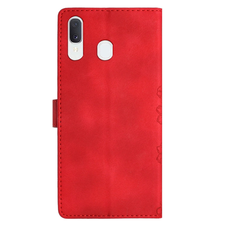 For Samsung Galaxy A20 / A30 Cherry Blossom Butterfly Skin Feel Embossed PU Phone Case
