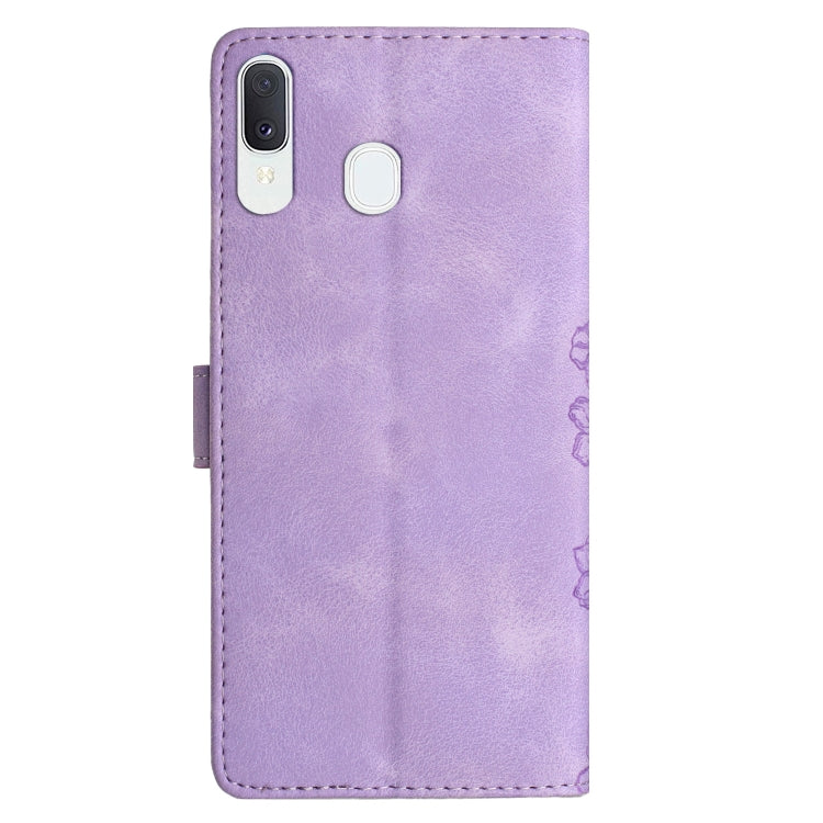 For Samsung Galaxy A20 / A30 Cherry Blossom Butterfly Skin Feel Embossed PU Phone Case