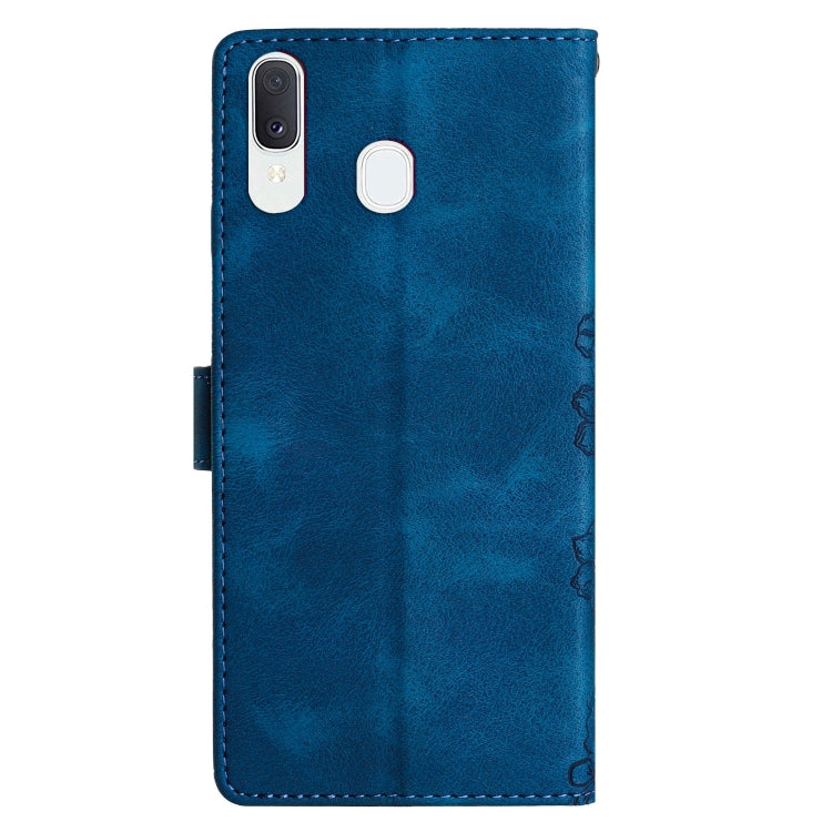 For Samsung Galaxy A20 / A30 Cherry Blossom Butterfly Skin Feel Embossed PU Phone Case
