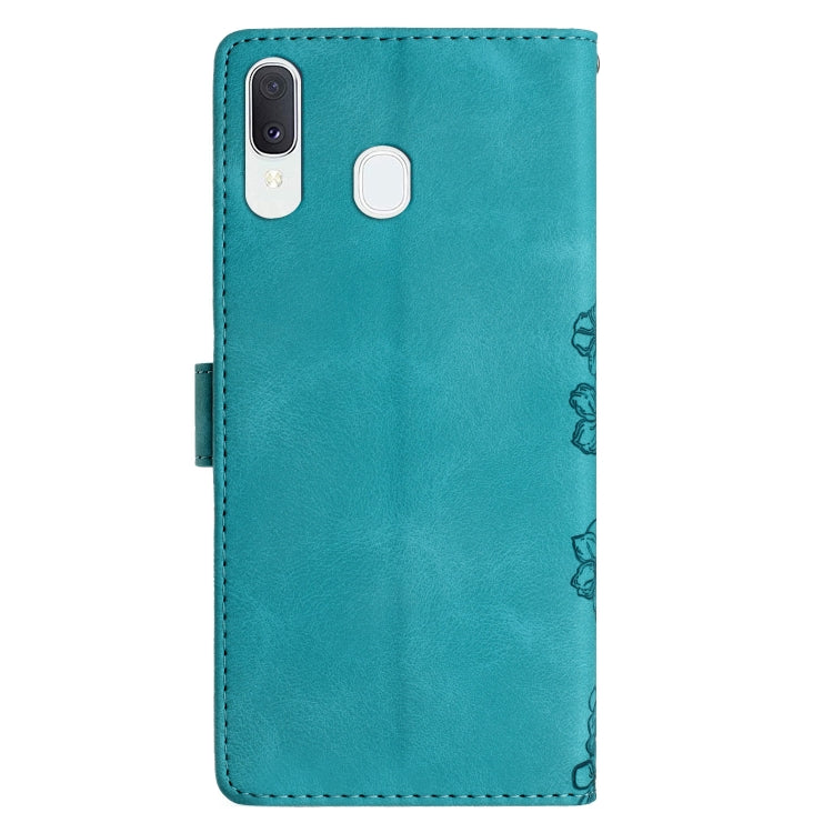 For Samsung Galaxy A20 / A30 Cherry Blossom Butterfly Skin Feel Embossed PU Phone Case