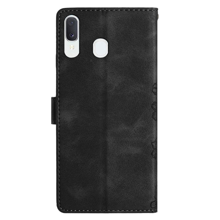 For Samsung Galaxy A20 / A30 Cherry Blossom Butterfly Skin Feel Embossed PU Phone Case
