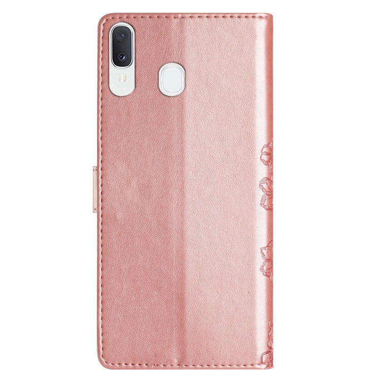 For Samsung Galaxy A20 / A30 Cherry Blossom Butterfly Skin Feel Embossed PU Phone Case