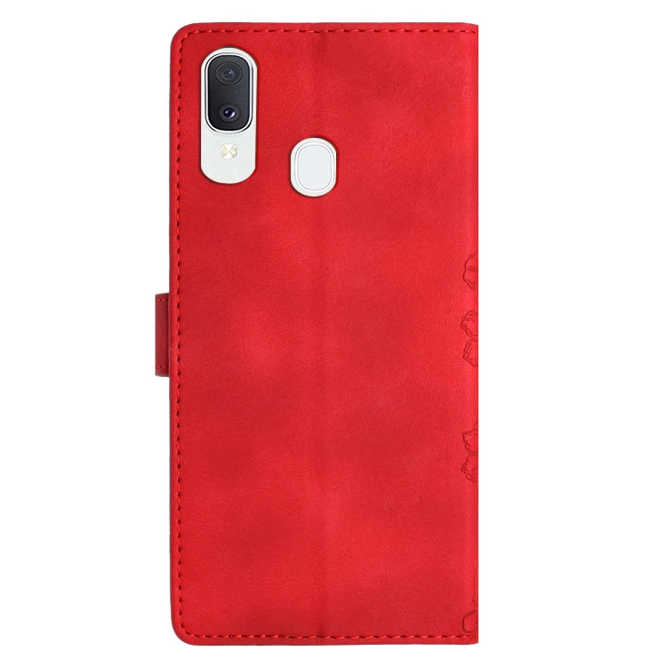 For Samsung Galaxy A20e Cherry Blossom Butterfly Skin Feel Embossed PU Phone Case