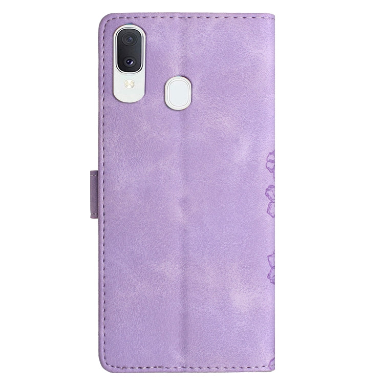 For Samsung Galaxy A20e Cherry Blossom Butterfly Skin Feel Embossed PU Phone Case
