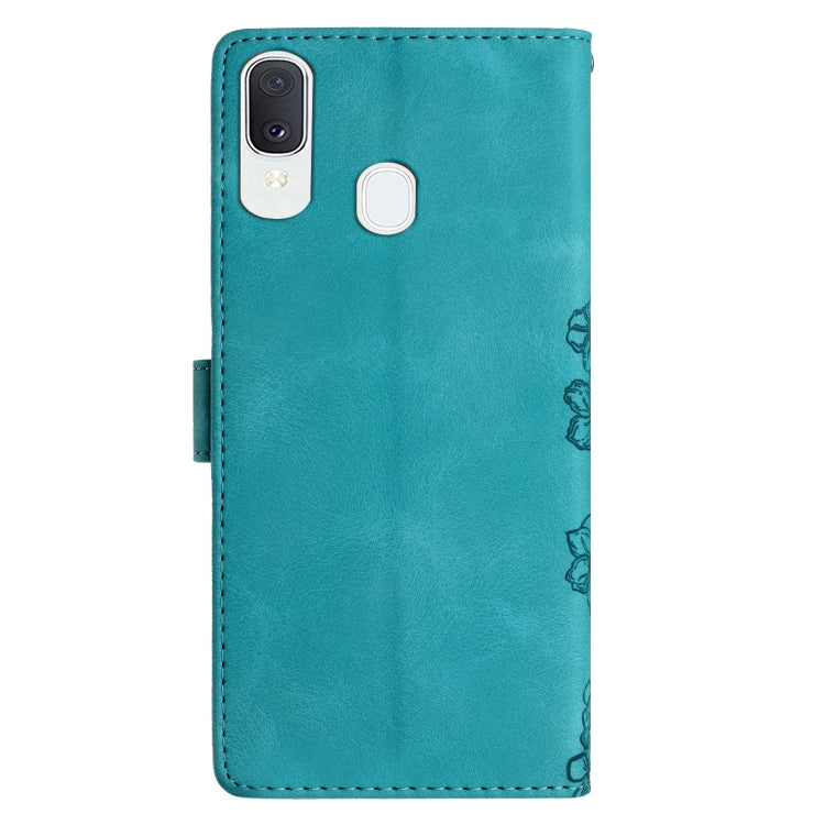 For Samsung Galaxy A20e Cherry Blossom Butterfly Skin Feel Embossed PU Phone Case