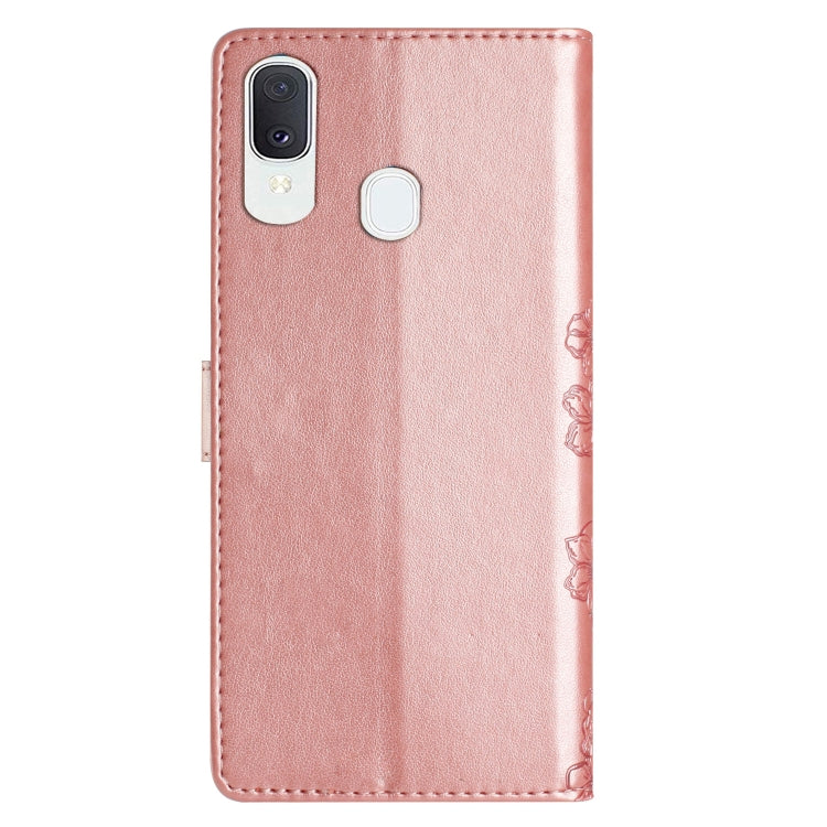For Samsung Galaxy A20e Cherry Blossom Butterfly Skin Feel Embossed PU Phone Case