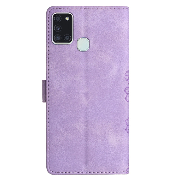 For Samsung Galaxy A20s Cherry Blossom Butterfly Skin Feel Embossed PU Phone Case