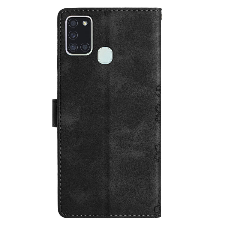 For Samsung Galaxy A20s Cherry Blossom Butterfly Skin Feel Embossed PU Phone Case