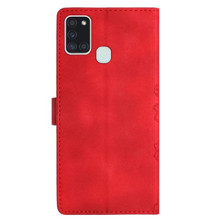 For Samsung Galaxy A21s Cherry Blossom Butterfly Skin Feel Embossed PU Phone Case
